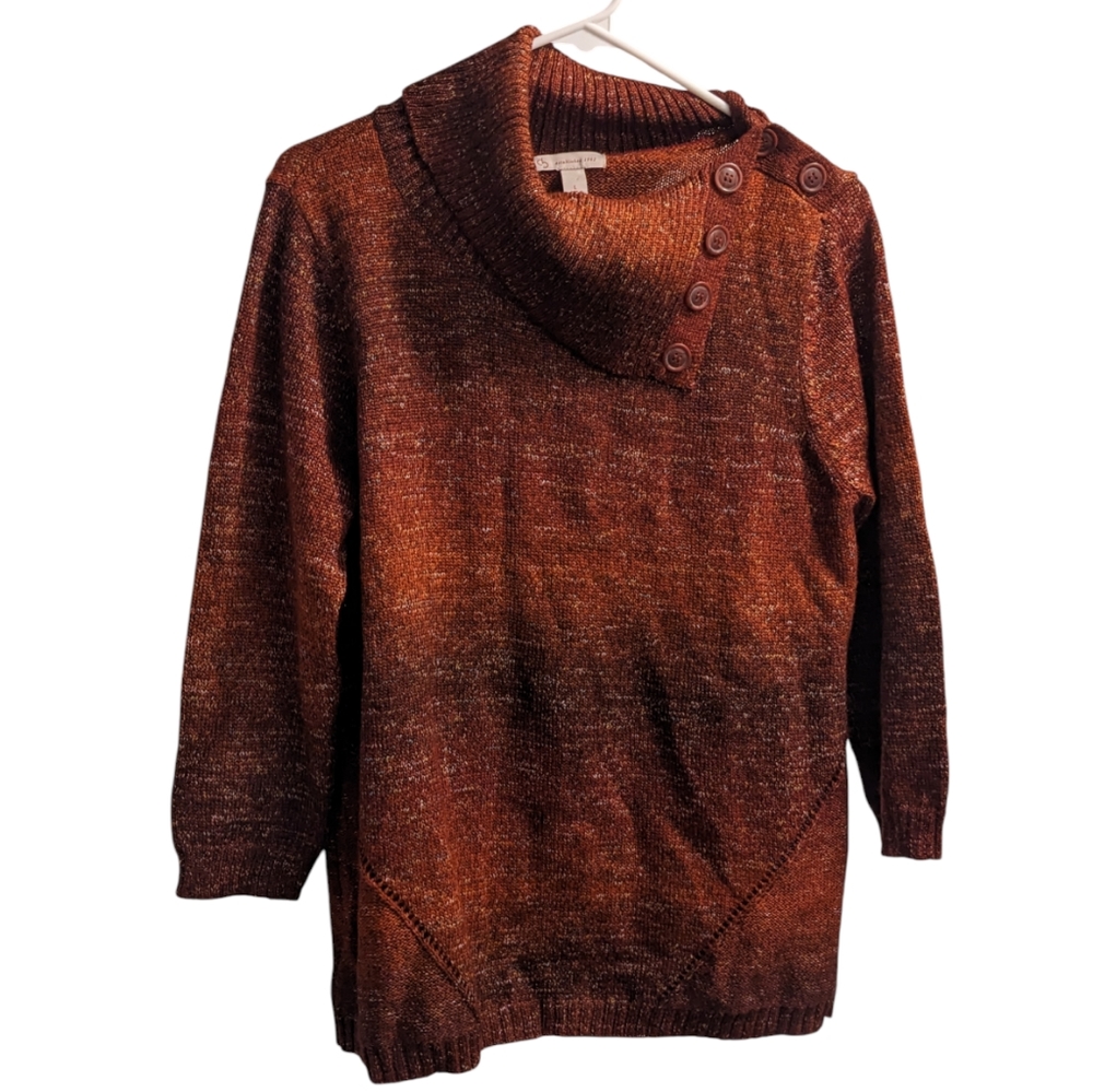 🆕 Dressbarn Est. 1962 Burnt Red Cowl Neck with Button Detail Sweater L